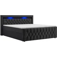 Juskys Polsterbett Leona 180x200 cm - Modernes Boxspringbett mit stilvollem Samt-Bezug und LED-Licht, ideal für eine gemütliche Schlafumgebung.