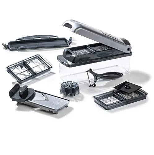 Genius Nicer Dicer Plus - 12-teiliges Gemüseschneider-Set, scharfe Edelstahlklingen für perfekte Ergebnisse und saubere Arbeitsweise
