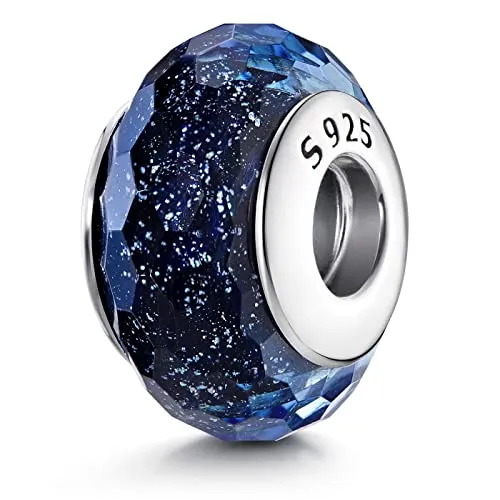 Materia Glas Beads Charms Silber 925 Damen blau mit Glitzer facettiert 920