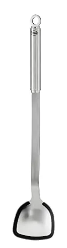 RÖSLE BBQ-Woklöffel 40 cm - Spachtel für die Küche: Hochwertiger Edelstahl-Woklöffel mit Silikonrand für kratzfreies Kochen, temperaturbeständig bis 220 °C und spülmaschinengeeignet.