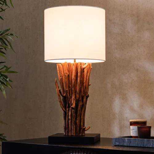 riess-ambiente.de Design Tischlampe Euphoria 60cm – Handgearbeitet aus Naturholz