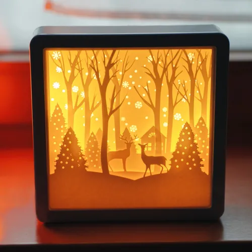 CIM 3D Papercut Lightbox Square Wald Schnitzlampe Papier Shadowbox Nachtlicht