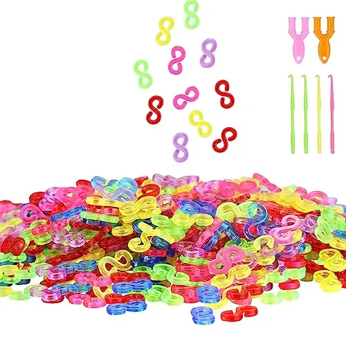 REBECASKYENS Loom Bänder Verschlüsse, 600 Stück Bunte S Clips, Kunststoff Webstühle Bands Clips für Armbandverbindung