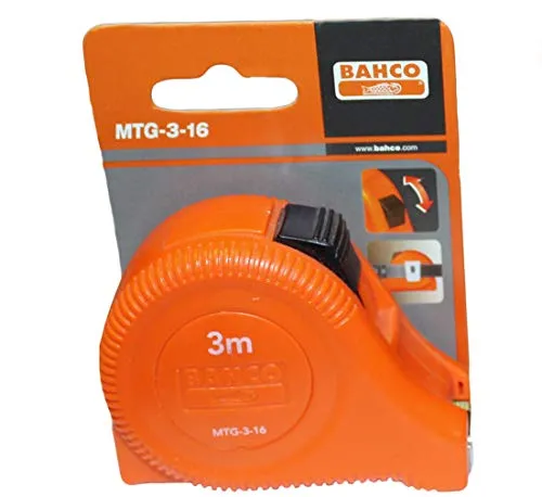 Bahco MTG-3-16 Massband Metrisch mit Verriegelungsknopf, 3 m