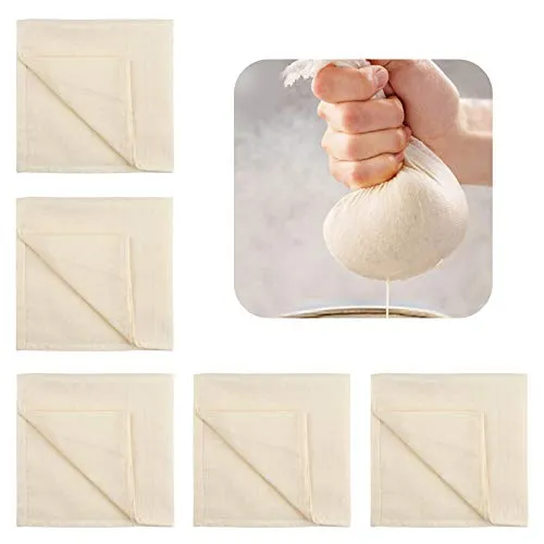 Ledoo 5pcs Käsetuch Passiertuch Filter Cloth Nussmilchbeutel wiederverwendbar Natur Joghurt Tuch aus 100% Baumwolle für Käseherstellung Obstsaft Suppe Mandelmilch（50 * 50）