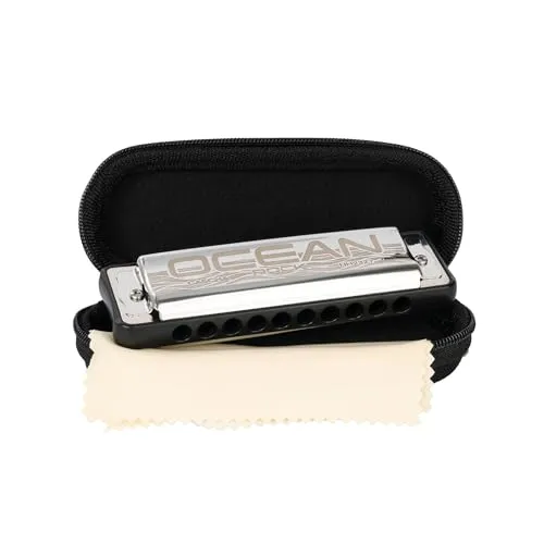CASCHA Ocean Rock Mundharmonika C-Dur - Professionelle 10-Loch Harmonica - Diatonische Mundharmonika in C-Dur mit hochwertigen Stimmzungen aus Phosphor-Bronze, inkl. Softcase und Putztuch für perfekten Klang und Pflege. Ergonomisches Design für komfortables Spielen.
