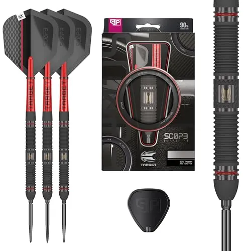 Target Darts Scope Swiss Point Steeldarts, 90% Tungsten Dart-Set, Barrel 01-24G | Steeldarts Set, Darts in Rot & Schwarz, Profi Dart-Set mit Swiss Points & Tool