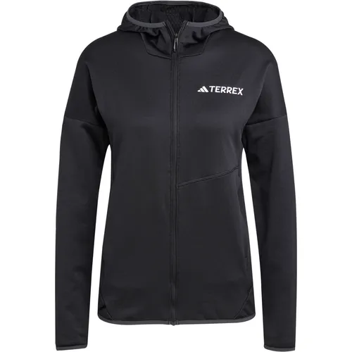 adidas Terrex Xperior Climawarm Fleece-Kapuzenjacke Schwarz S - Die adidas Terrex Xperior Fleecejacke ist ideal für Outdoor-Aktivitäten. Mit CLIMAWARM-Technologie bleibt dir warm und trocken. Rucksackkompatible Taschen und elastische Bündchen sorgen für Komfort und Flexibilität.
