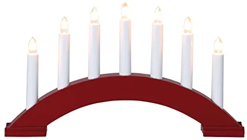 Best Season Fensterleuchter Bea, 7-flammig, rot, 22x39 cm - Weihnachtlicher Zierschmuck, energiesparender Fensterleuchter aus Holz für eine stimmungsvolle Adventszeit – ein gemütlicher Hingucker auf Fensterbank oder Tisch.