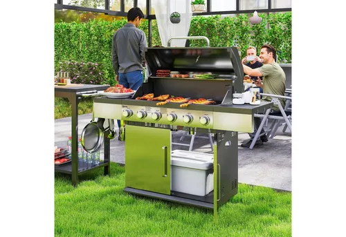 Gasgrill 8500BTU Grillwagen mit 6 Edelstahl-Brennern