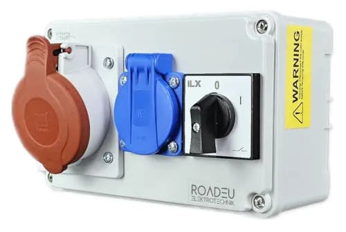 RoadEu CEE Steckdosenverteiler IP44 – 1x CEE 16A 5P 400V + 1x Schuko 230V