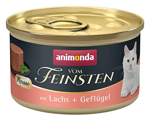 animonda vom Feinsten Mousse Katzenfutter nass Lachs + Geflügel (12 x 85g), getreidefreies Katzenfutter nass ohne Zucker, mit frischen, fleischigen Zutaten