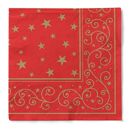 Sovie HORECA Weihnachtsserviette Liam in Rot aus 3-lagigem Tissue 33 x 33 cm, Einweg Serviette Winterlich, ideal für Winterfeiern, Advent & Weihnachten, 100 Stück
