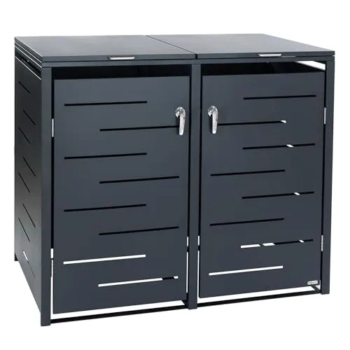 Zelsius Mülltonnenbox 2er Mülltonne – Hochwertige Müllverkleidung - Mülltonnenbox für 2 x 120-240 Liter Tonnen, aus robustem verzinktem Stahl. Mit Gasdruckfedern für müheloses Öffnen und Erweiterungsmöglichkeit für mehr Platz.