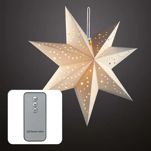 Hellum LED-Papierstern 30 LEDs Ø 600mm - Weihnachtsbeleuchtung mit Fernbedienung und Timerfunktion für eine einfache und stimmungsvolle Dekoration in der Weihnachtszeit.