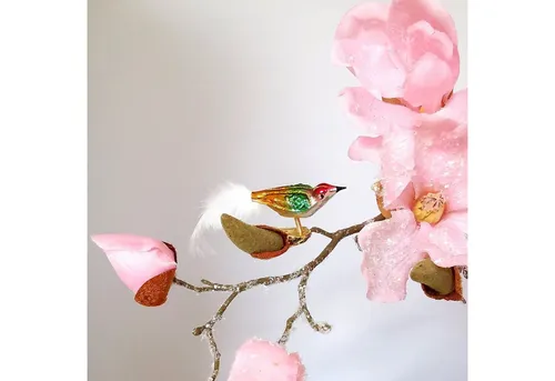 Schatzhauser Christbaumschmuck Vogel, Minivogel Vögelchen gold/grün/rot 5,5cm (1-tlg), mundgeblasen, handbemalt
