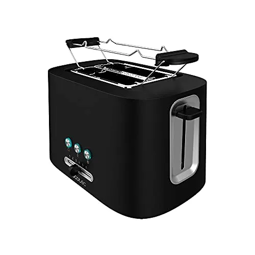 Cecotec Toast&Taste 9000 Doppel-Toaster - Leistungsstarker 980 W Toaster mit 2 extra breiten Schlitzen für dicke Scheiben. 9 voreingestellte Funktionen, Brötchenaufsatz und einfache Reinigung durch herausnehmbare Krümelschublade.
