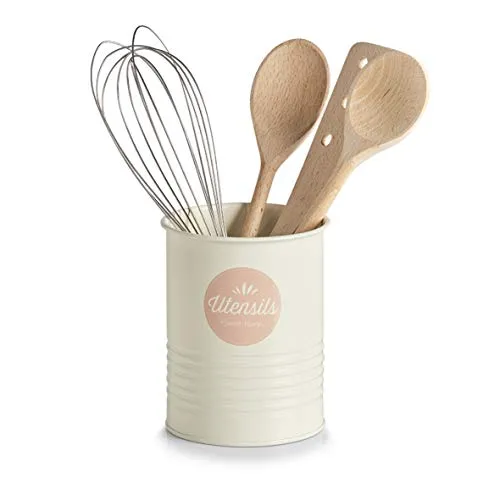 Zeller 19343 Utensilienhalter, Metall, creme/rosé, ca. Ø11,2x15cm, Küchenutensilienhalter, Ordnung in der Küche