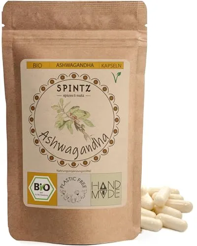 SPINTZ Ashwagandha Kapseln - hochdosiert mit 600mg indischem Ginseng - Nahrungsergänzungsmittel in veganen Kapseln, ideal zur Unterstützung der täglichen Ernährung. Verpackt in umweltfreundlichen Materialien und ohne künstliche Zusätze.