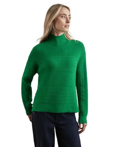 STREET ONE Damen A303047 Strukturpullover, Grün, 44 - Pullover für Damen mit Turtleneck und Seitenschlitzen, aus einem angenehmen Materialmix für höchsten Tragekomfort.