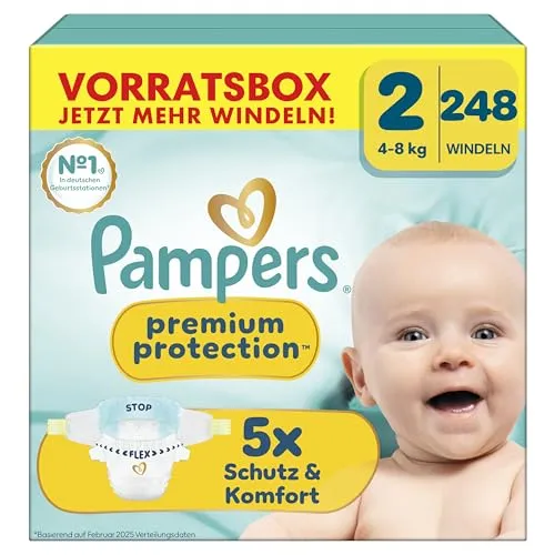 Pampers Premium Protection Größe 2, 248 Windeln, 4kg-8kg von Pampers