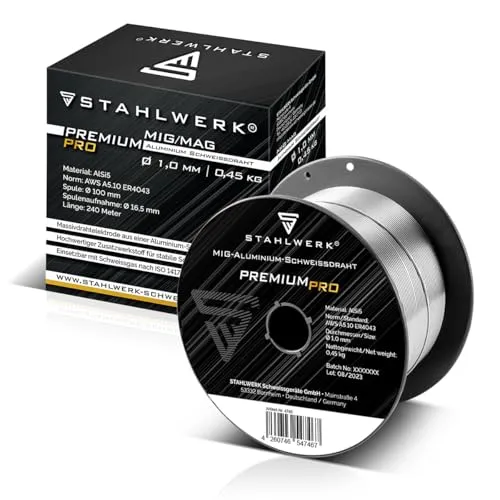 STAHLWERK MIG/MAG Aluminium Schweißdraht Ø 1,0 mm ER4043 (AlSi5) – 0,45 kg D100-Spule, 16 mm Dorn, spritzarm, hochwertige Massivdrahtelektrode zum Schweißen von Aluminium mit Schutzgas