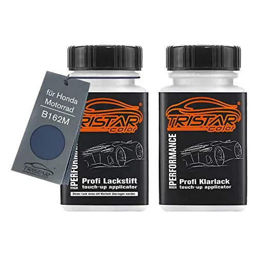 TRISTARcolor Motorradlack Lackstift Set für Honda Motorrad B162M Middy Blue Metallic Basislack Klarlack je 50ml