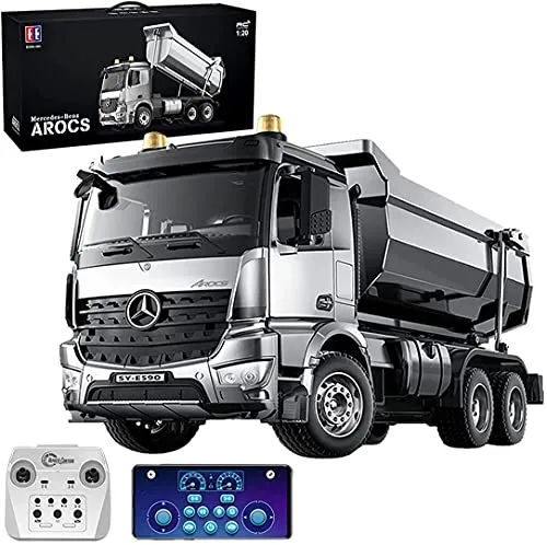 s-idee® E590-003 Mercedes Arocs RC Dump Truck - App- & ferngesteuerte Lastwagen mit 10 Kanälen, detailgetreuer Nachbildung und Allradantrieb für optimalen Fahrspaß im Gelände. Heben Sie bis zu 2,4 kg!