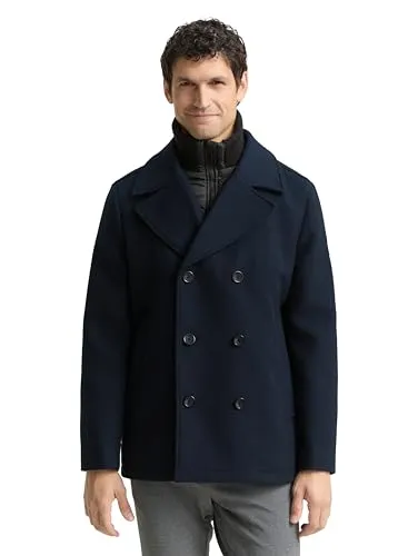 TOM TAILOR Wolljacke mit abnehmbarer Innenjacke, blau XXL (56/58) - Funktionsjacke mit modischem Reverskragen und abnehmbarer Innenjacke für flexible Trageoptionen, ideal für kühle Tage.