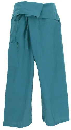Thai Fischerhose aus fester Baumwolle - Hosen im Ethno Style, aus 100% Baumwolle, ideal für Yoga und Freizeit, fair gehandelt in Nepal, Unisex und in Uni petrol erhältlich.