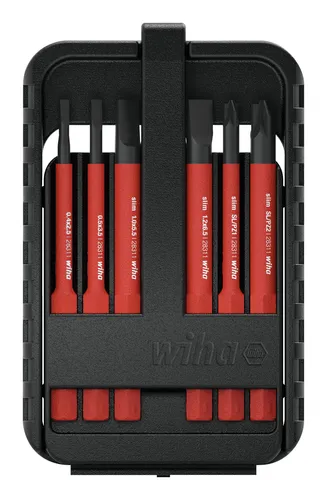Wiha VDE Wechselklingen-Set 6teilig - Wechselklingen-Schraubendreher mit slimBits für sicheren Zugang zu tief liegenden Schrauben, getestet für 1.000 V AC, ideal für elektrische Anwendungen.