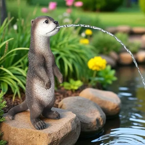 Arnusa Solar Wasserspeier Fischotter – Teichfigur mit Solarpumpe und Wasserspiel - Wasserspeier aus robustem Polyresin in Kupfer-Bronze-Optik, ideal für naturnahe Teichanlagen. Mit Solarpumpe für einfache Installation und sanftem Plätschern sorgt er für eine natürliche Zirkulation.