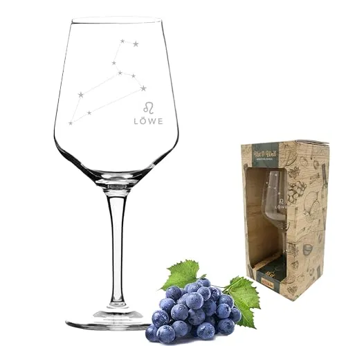 3forCologne | Weinglas Sternzeichen Löwe in edler Geschenk Verpackung | Sternbild im Siebdruck, detaillierter als Gravur | Weinglas als Rotweinglas oder Weißweinglas nutzbar | Sternzeichen Souvenir