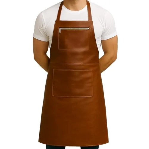 VS SID & VAIN große Lederschürze echt Leder - Grillschürze HEATHROW - Kochschürze Kellner Schürze mit Schultergurt - Lederschürze Herren und Damen braun handgefertigt