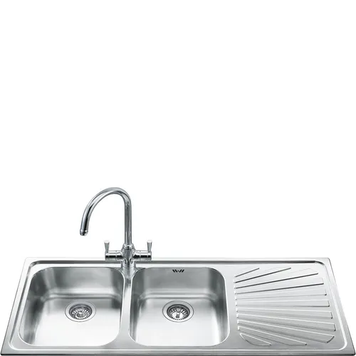 SMEG SP116D Waschbecken Küche 116CM 2 Becken Abtropffläche Dx Serie Alba Inox