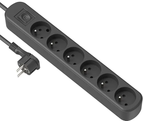 Electraline 32053 Steckdosenleiste 6-fach mit Schalter/Flachstecker, 1,5 m, schwarz
