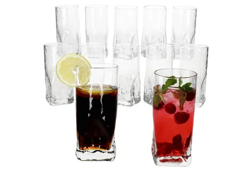 MamboCat Glas 12x Frosty Longdrinkgläser 400ml - Hochwertige Longdrinkgläser mit einzigartigem Design, ideal für Cocktails und Longdrinks. Robustes Qualitätsglas, spülmaschinengeeignet und hergestellt in Italien.