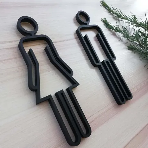 Toilettenschild mit Symbolen für Männer und Frauen - Schild aus Acryl in Schwarz, Gold und Silber, ideal für die klare Kennzeichnung von WC-Räumen.