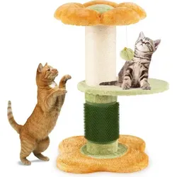COSTWAY Kratzbaum Kratzsäule Klein 69cm - Katzenmöbel mit Plüschsitz & Sisal-Kratzpfosten - Gelb - Dieser 69 cm hohe Katzenbaum bietet eine gemütliche Ruheplattform und einen stabilen Sisal-Kratzpfosten für gesunde Krallenpflege. Ideal für kleine Räume, bringt er Spiel und Komfort in Ihr Zuhause.