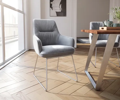 DELIFE Esszimmerstuhl Zelia-Flex mit Armlehnen – Samt Grau in silber von Delife
