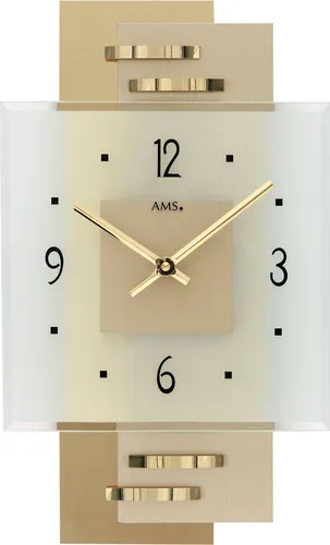 AMS Wanduhr 9241 - Moderne Glas Zifferblatt Uhr - Elegante Wanduhr mit transparentem Glas und Holzgehäuse, ideal für stilvolle Wohnräume. Quarz-Antrieb sorgt für präzise Zeitmessung.
