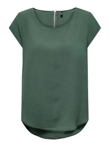 ONLY Damen Einfarbige Kurzarm Bluse Basic Rundhals Ausschnitt Blusen T-Shirt Blouse Oberteil ONLVIC, 15142784, Sycamore,34