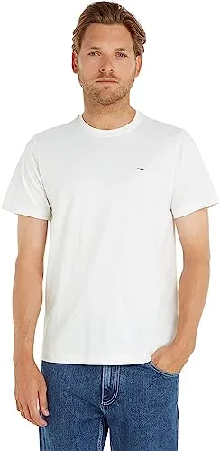Tommy Jeans Herren Tjm Slim Jersey Neck Ext Dm0dm09598 Kurzarmshirt - T-Shirts für Herren aus 100% Bio-Baumwolle, ideal für lässige Looks und hohen Tragekomfort, perfekt für Freizeit und Büro.