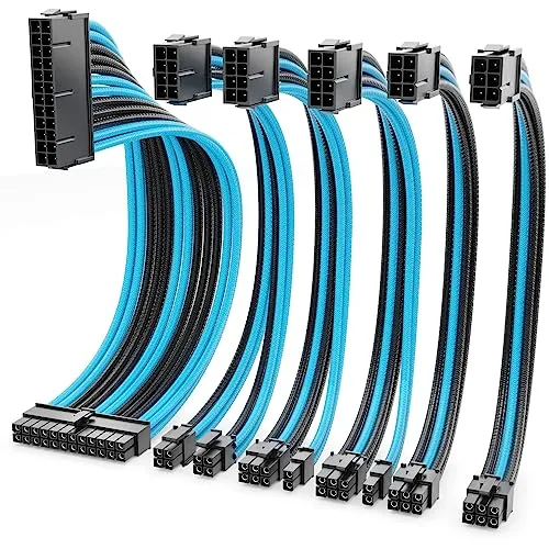 deleyCON Netzteil Kabel Set 6-teilig 30cm - Netzteile: 6-teiliges Kabel Set für PC mit hochwertigen 18 AWG Kabeln, ideal für eine zuverlässige Stromversorgung von Motherboard und Grafikkarte.