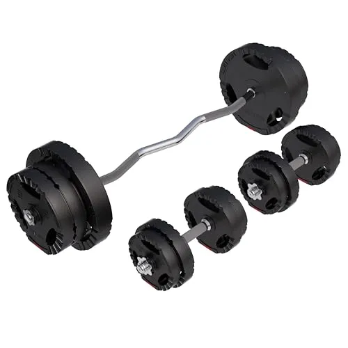 GORILLA SPORTS Hantel-Set mit SZ-Stange 120cm - Hanteln & Gewichte: Vielseitiges Hantel-Set mit langlebigen Kunststoffscheiben und einer stabilen SZ-Stange für effektives Krafttraining zu Hause.