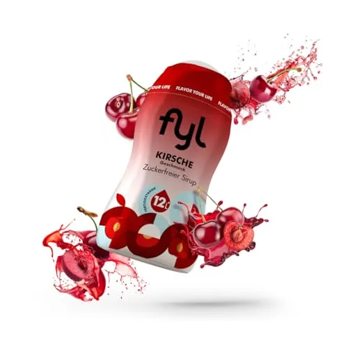 fyl Zuckerfreier Sirup – Kirsch Geschmack, 48ml Getränkesirup für 12L Fertiggetränk – enthält Vitamin-B-Komplex - perfekter Durstlöscher für zu Hause und Unterwegs