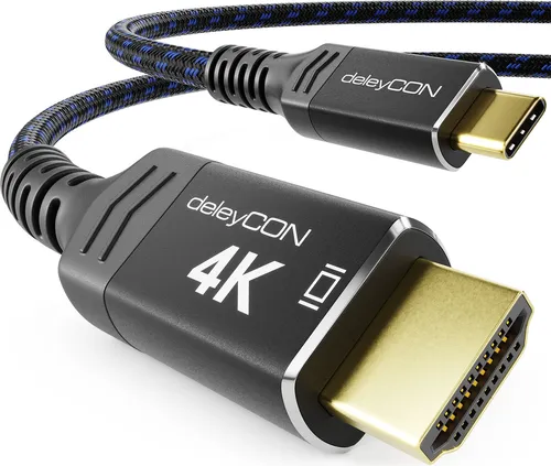 deleyCON 1m 4K USB-C auf HDMI Kabel für Monitor/TV/Beamer Adapter (4K@60Hz) aus Aluminium, Thunderbolt 3/4, für iPhone 16,15 Pro Max, MacBook, iPad Pro/Air, Samsung Galaxy S25 S24, Notebook, Tablet