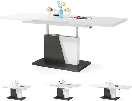 Esszimmertisch Grand , Esstisch , bis 180cm ausziehbar , höhenverstellbar , Küchentisch , Kitchen Table , 120x70cm , 05 , Weiß+Anthrazit