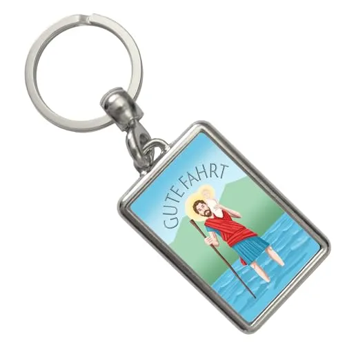 speecheese Heiliger Christophorus - Gute Fahrt farbig Schlüsselanhänger der Schutzpatron der Reisenden und Autofahrer für den Schlüsselbund mit Heiligenfigur als Geschenk für Fahranfänger