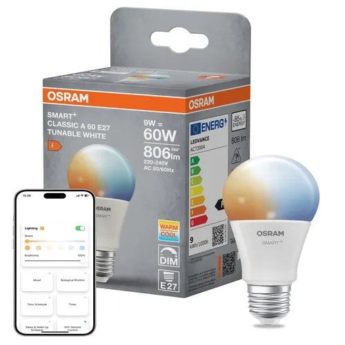 Osram LED Smart+ A60 Birne 9W =60W E27 matt TW 2700–6500K Dimmbar App Alexa WiFi